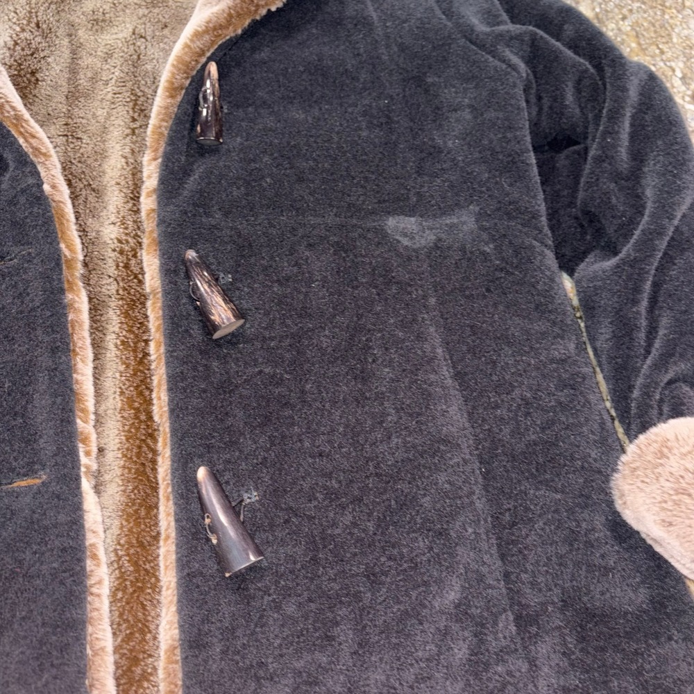 Vintage Toggle Coat Penny Lane Grey Faux Fur Trim Wool Blend Fjall - Picture 12 of 13